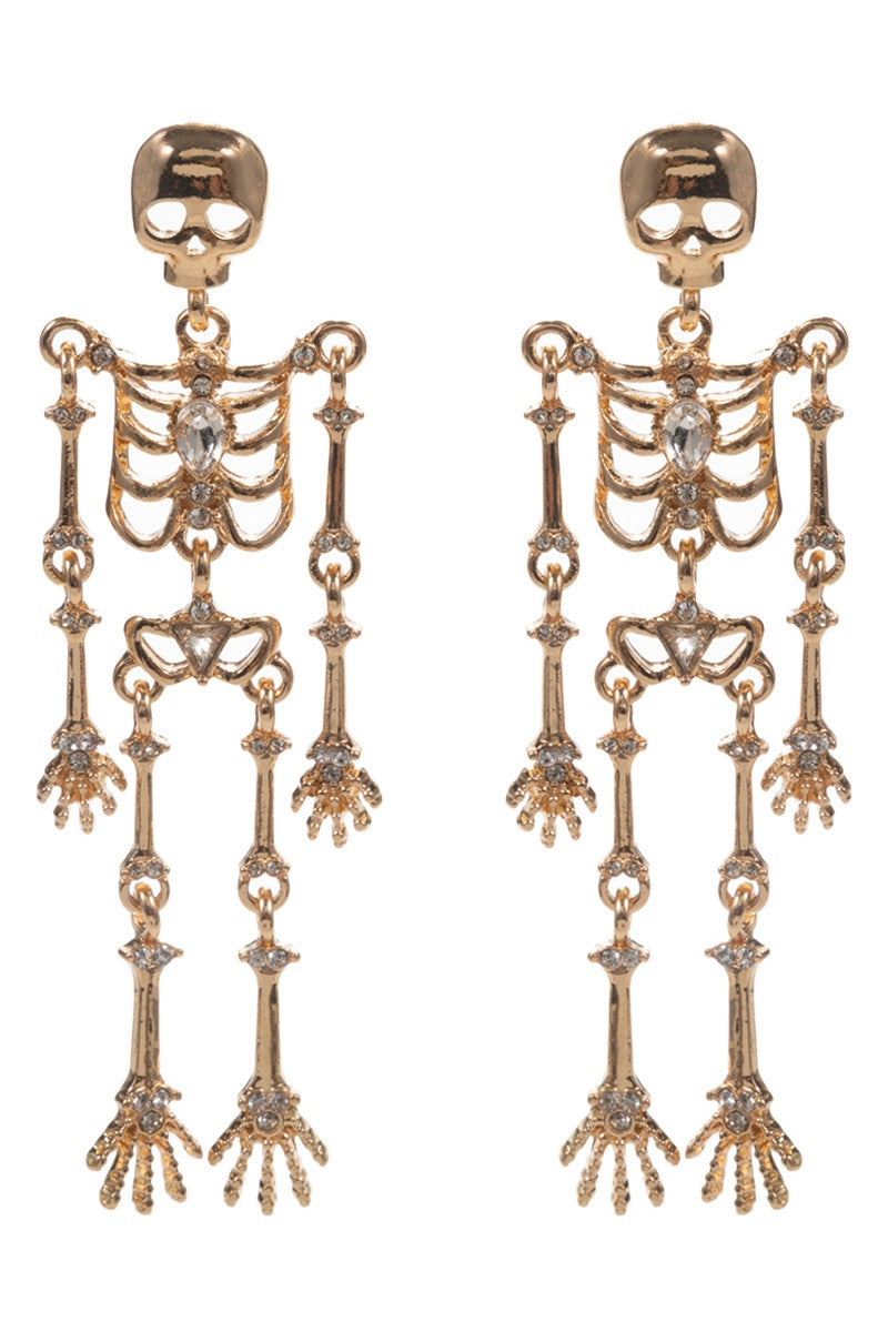 Skeleton Rhinestone Drop Earring-Gold