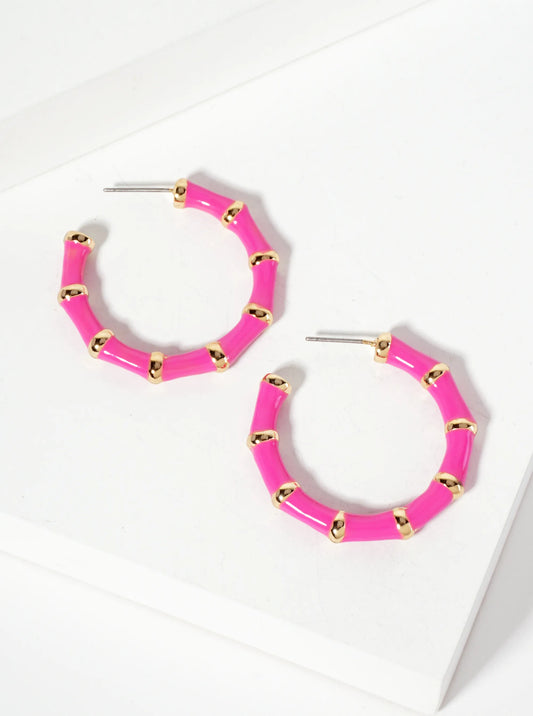 Colored Enamel Bamboo Hoop Earring