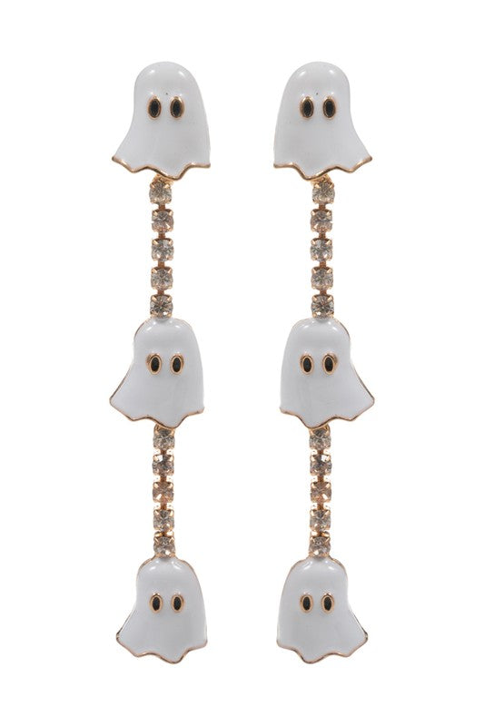 Enamel Ghost & Rhinestone Drop Earring