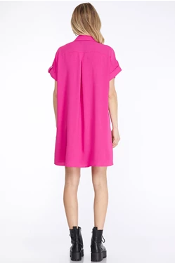 Solid Button Up Double Pocket Shirt Dress