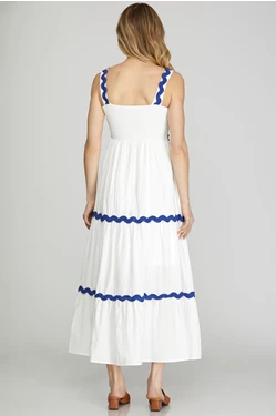 Solid Ric Rac Trim Tiered Midi Dress