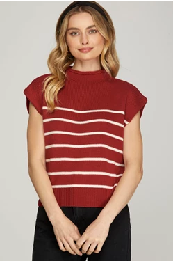 Mock Neck Striped Sweater Top