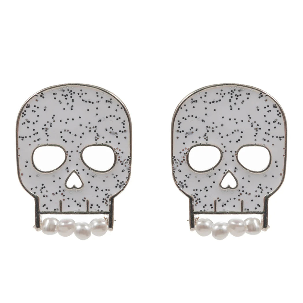 Skull W/ Pearl Tooth Post Earring
