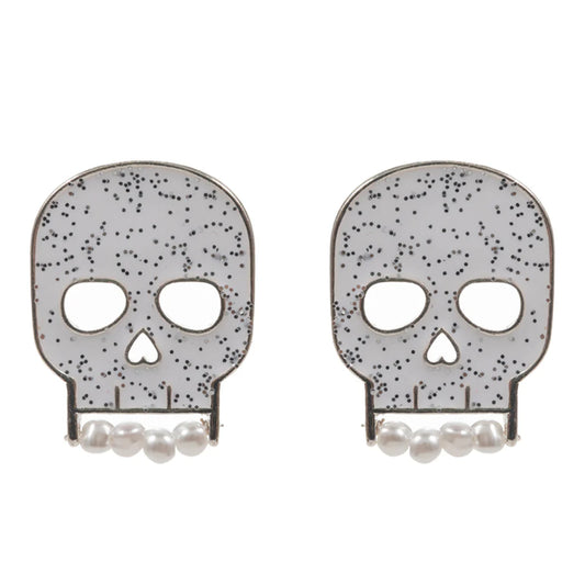 Skull W/ Pearl Tooth Post Earring