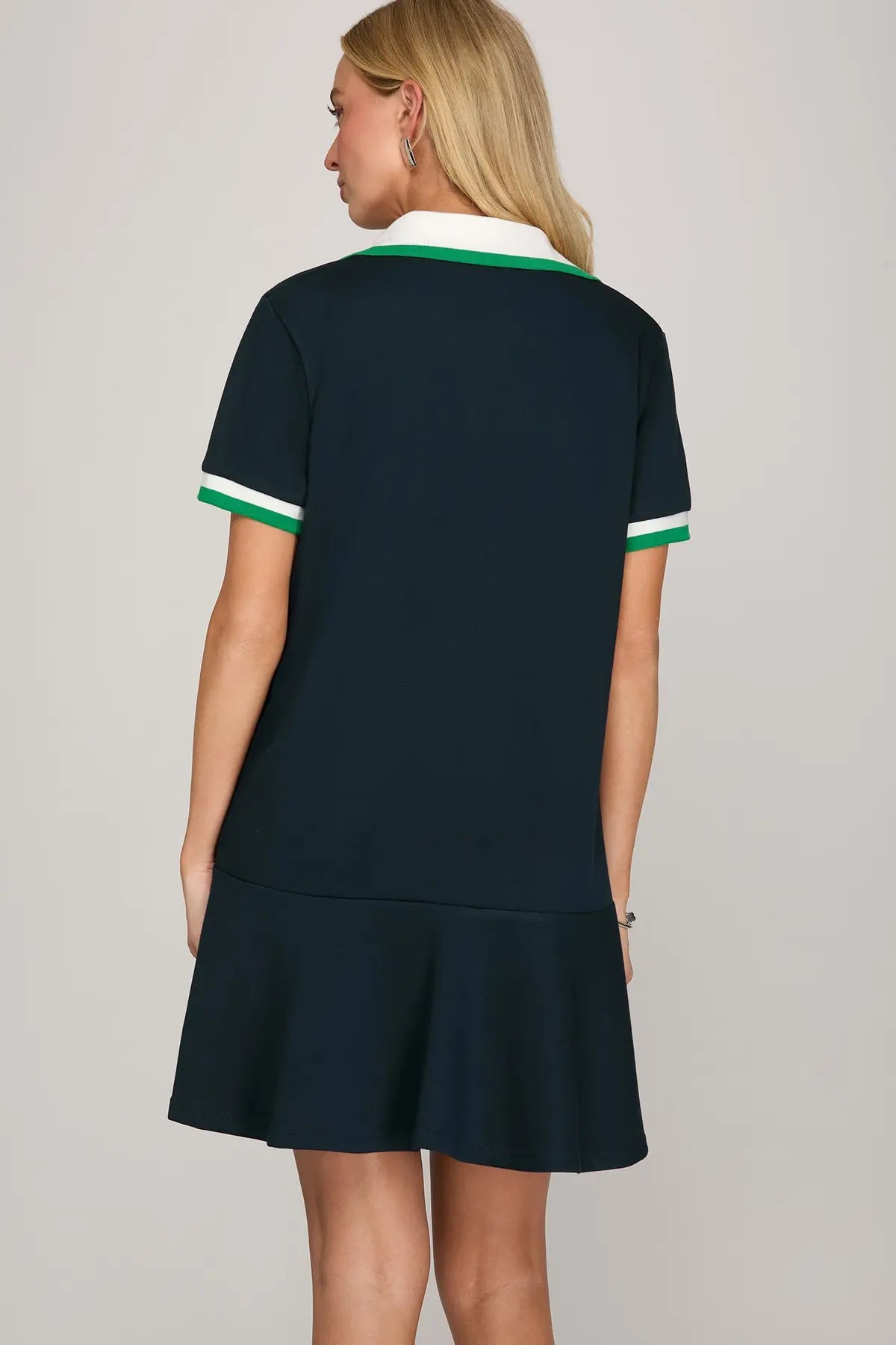 Collared Stripe Trim Tulip Hem Athleisure Dress