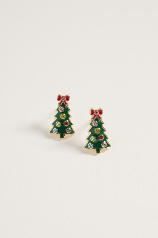 Rhinestone Ornament Tree Stud Earring