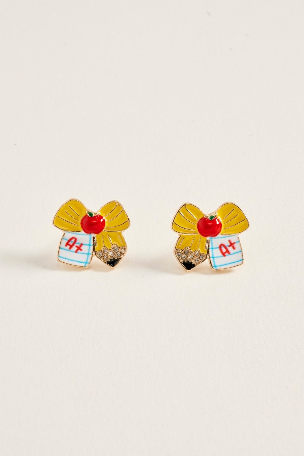 Enamel Pencil Bow & A+ Stud Earring