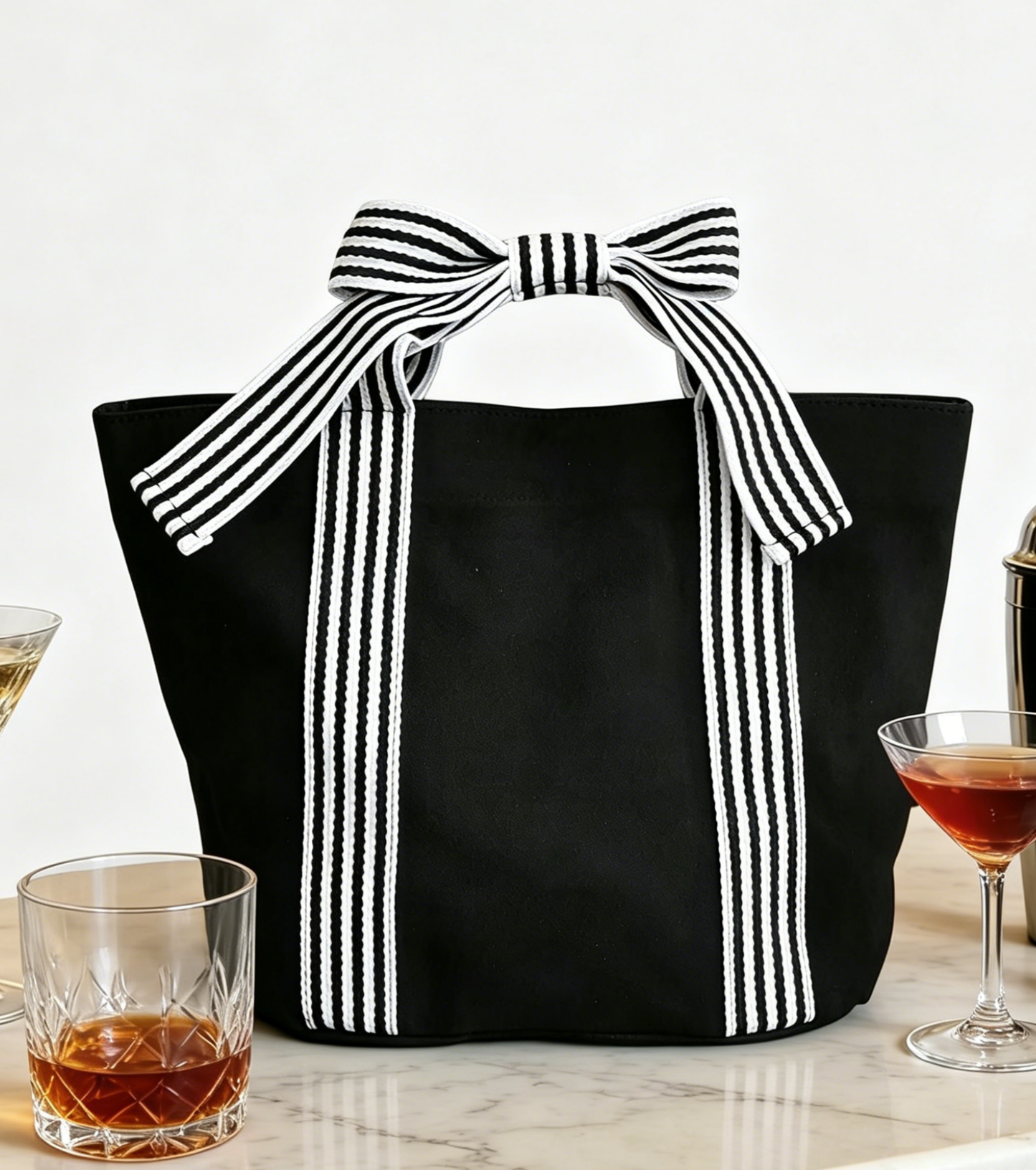 Striped Canvas Tote Bag Bow Handle Bag with Personalization