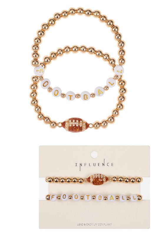 Enamel Football & Gold Ball Bead Bracelet Set