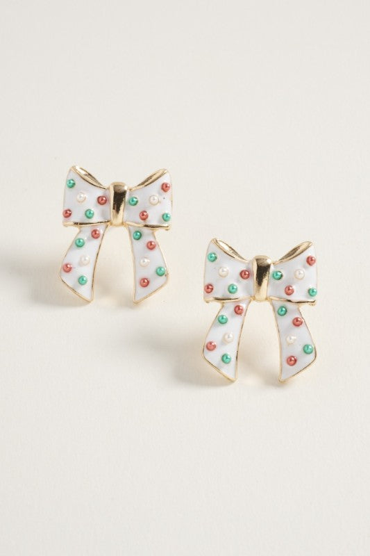 Bow Pearl Studded Post Earring