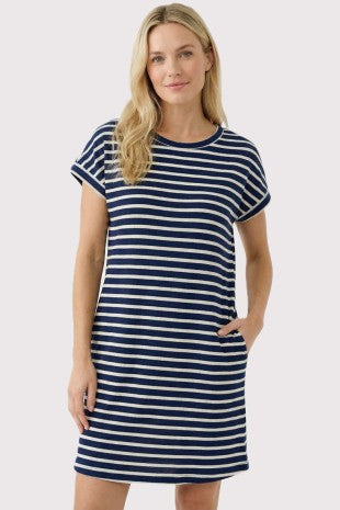 Textured Striped Shift Dress-Navy