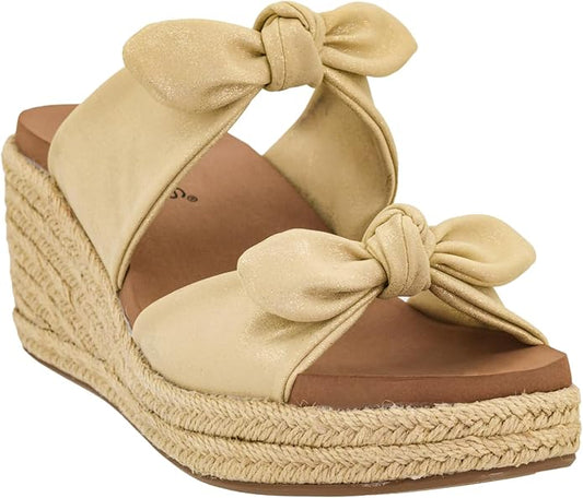 Corky's Tie The Knot Bow Wedge Sandal-Gold