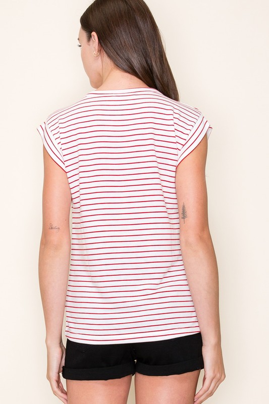 Thin Striped Slay Sleeve Crew Neck Top