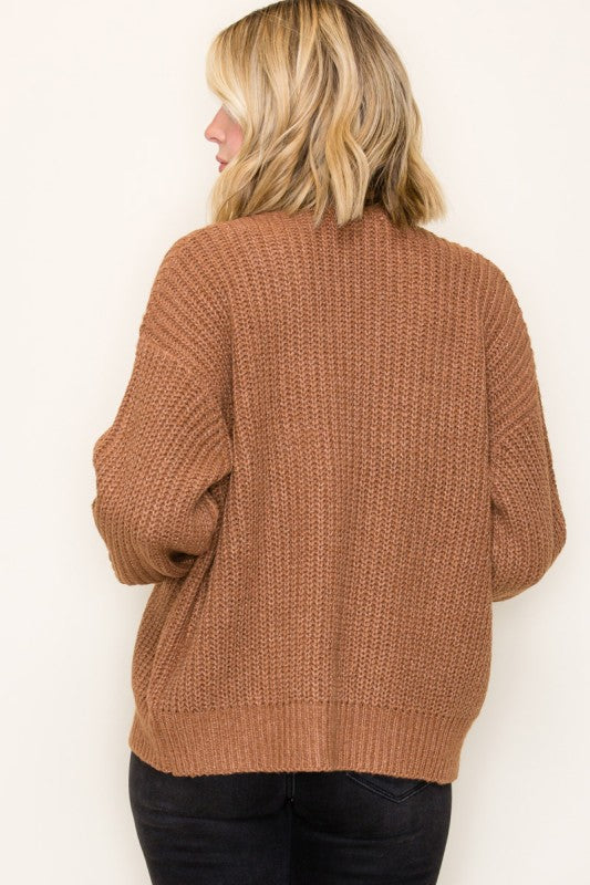 Open Front Ballon Sleeve Chunky Cardigan