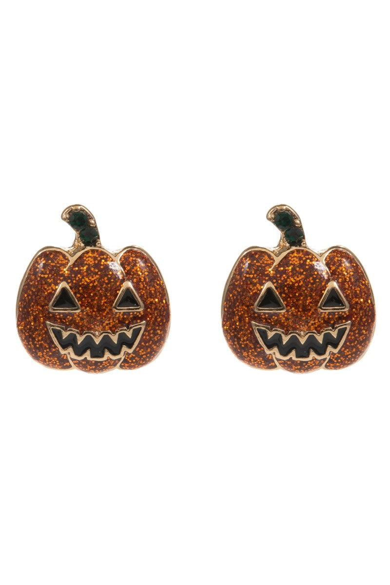 Glitter Jack-o-Lantern Stud Earring-Orange