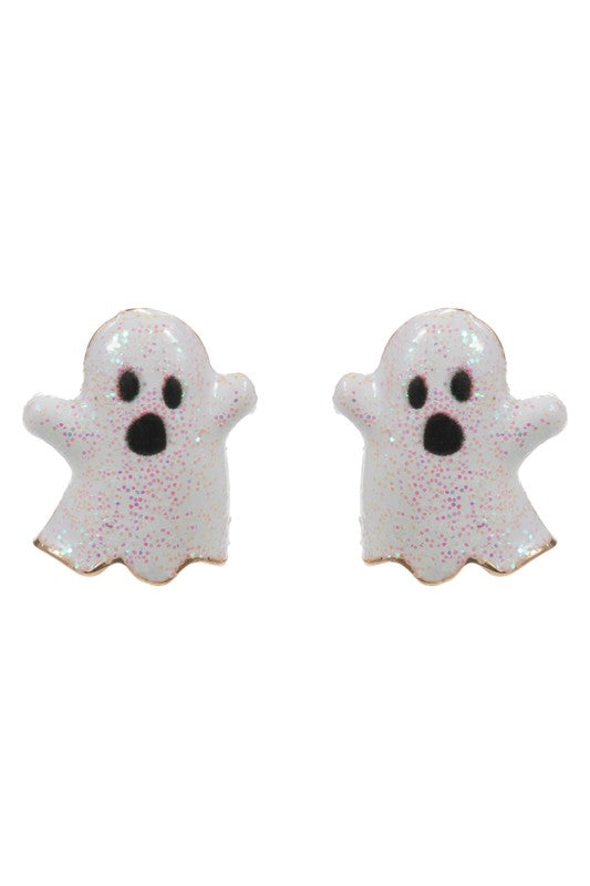 White Glitter Ghost Enamel Stud Earring