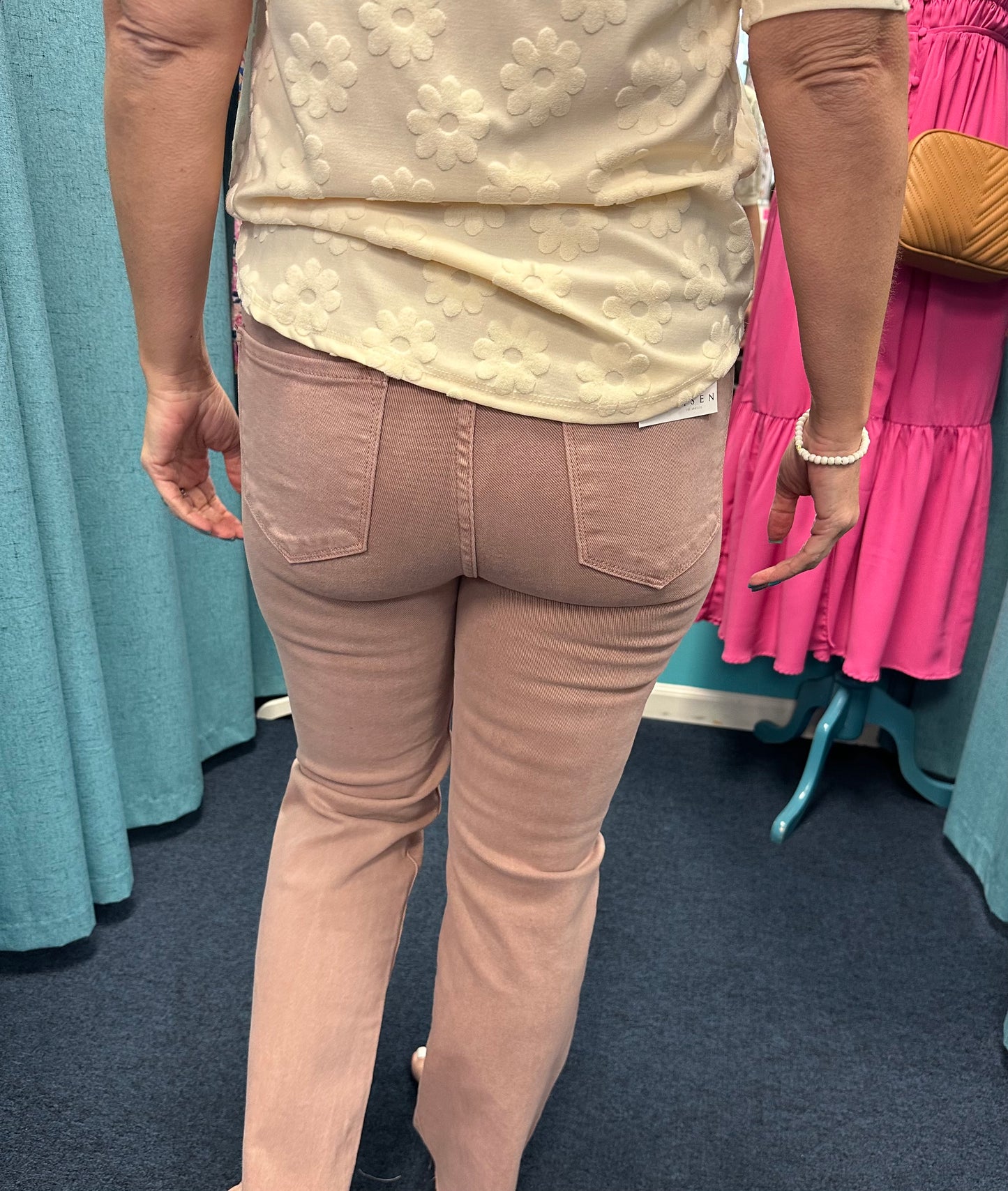 High Rise Side Slit Raw Hem Straight Denim-Mauve