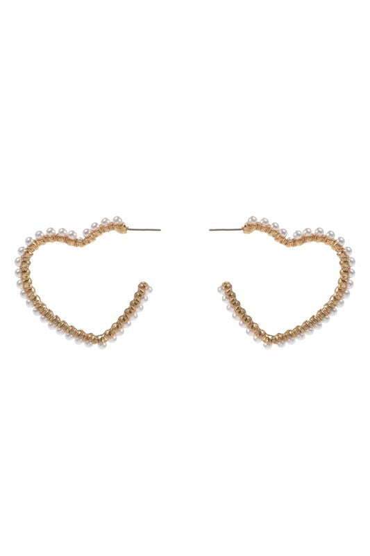 Pearl Studded Heart Hoop Earring-Gold