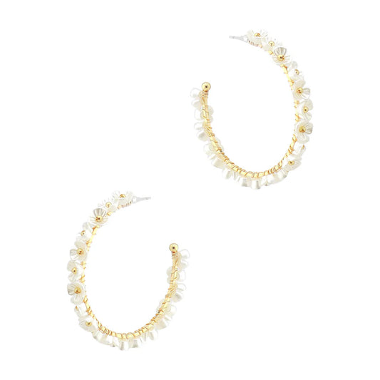 Pearlized Mini Flower Hoop Earring