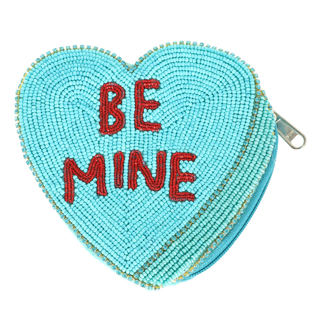 Seed Bead Zip Heart Mini Pouch