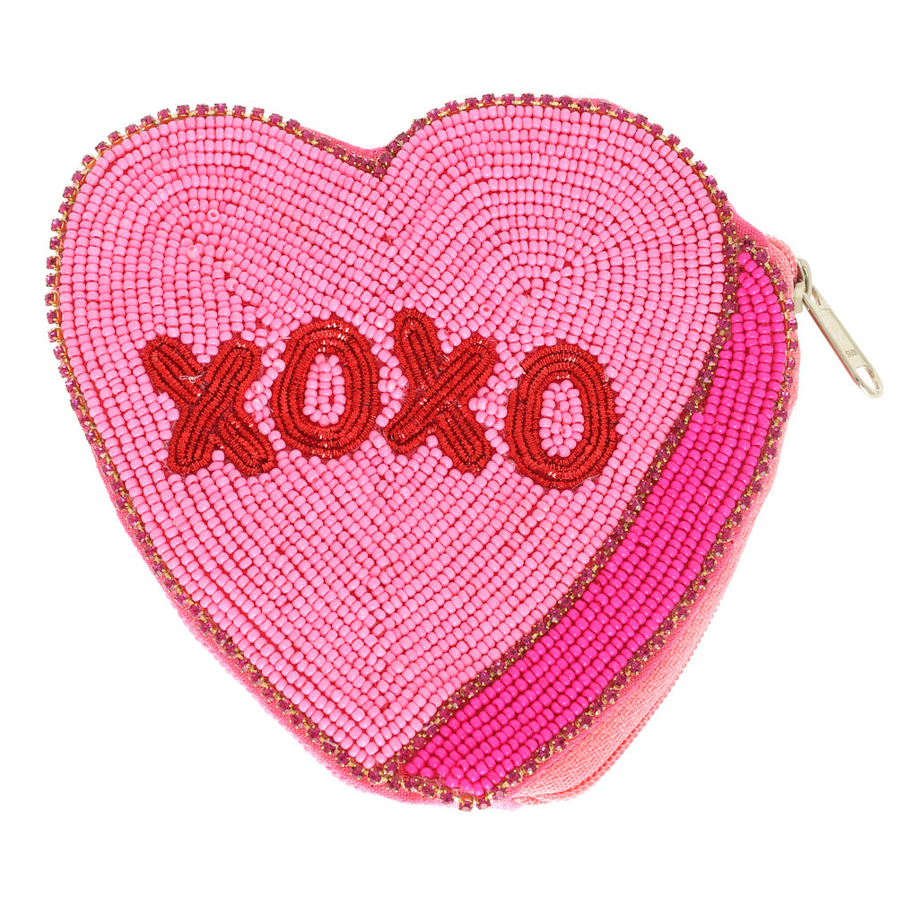 Seed Bead Zip Heart Mini Pouch