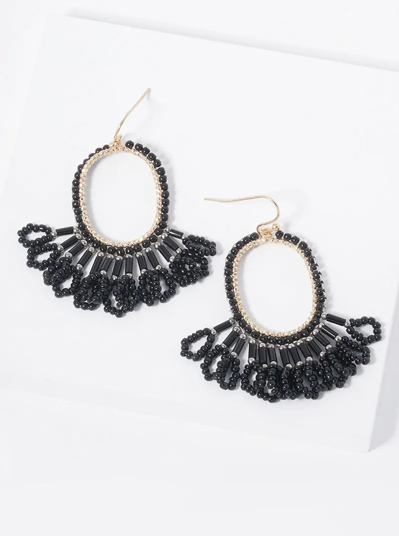 Beaded Oval Chandelier Tassel Earring