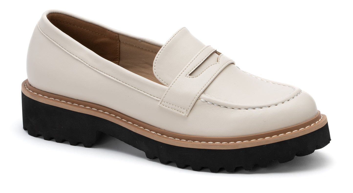Ivory Lug Black Bottom Penny Loafer