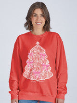 Simply Southern Lace Tree Crew Pullover-Red