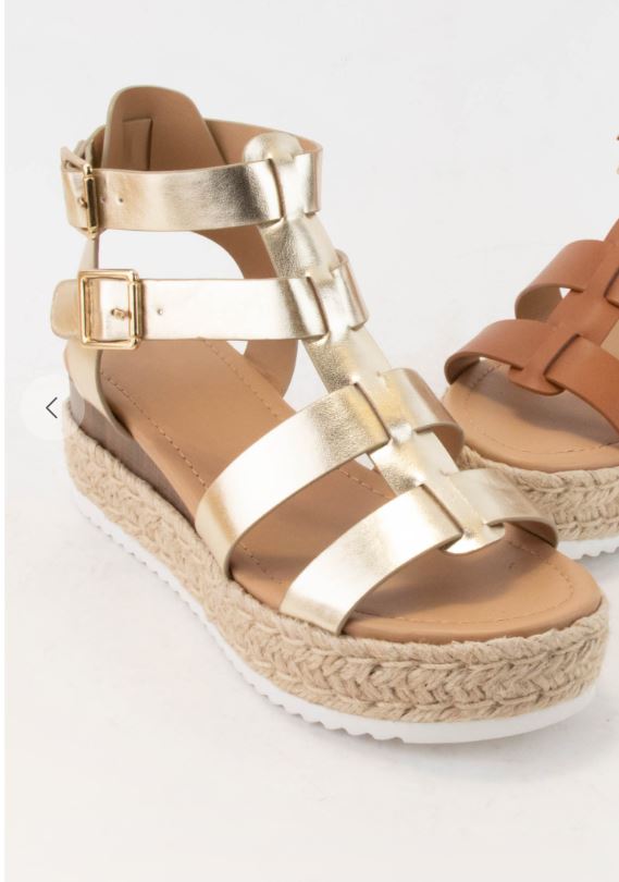 Gold Strappy Fisherman Wedge Sandal