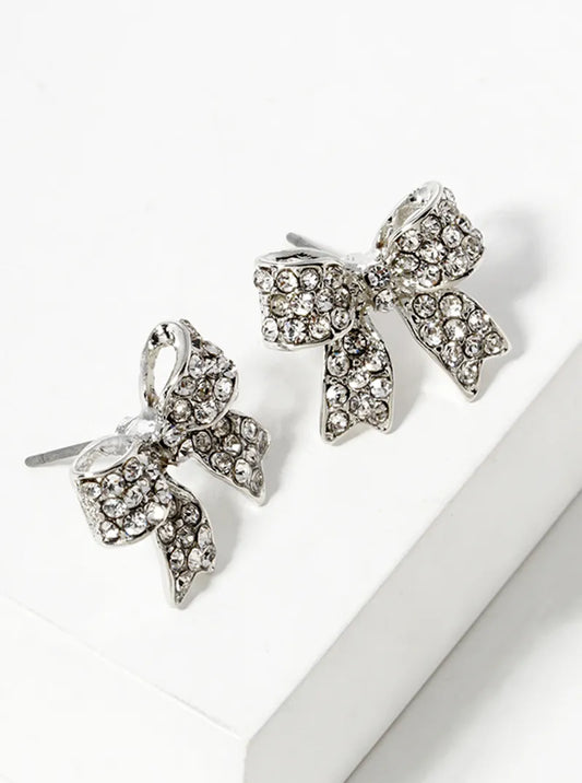 Large Colored Pave Bow Stud Earring