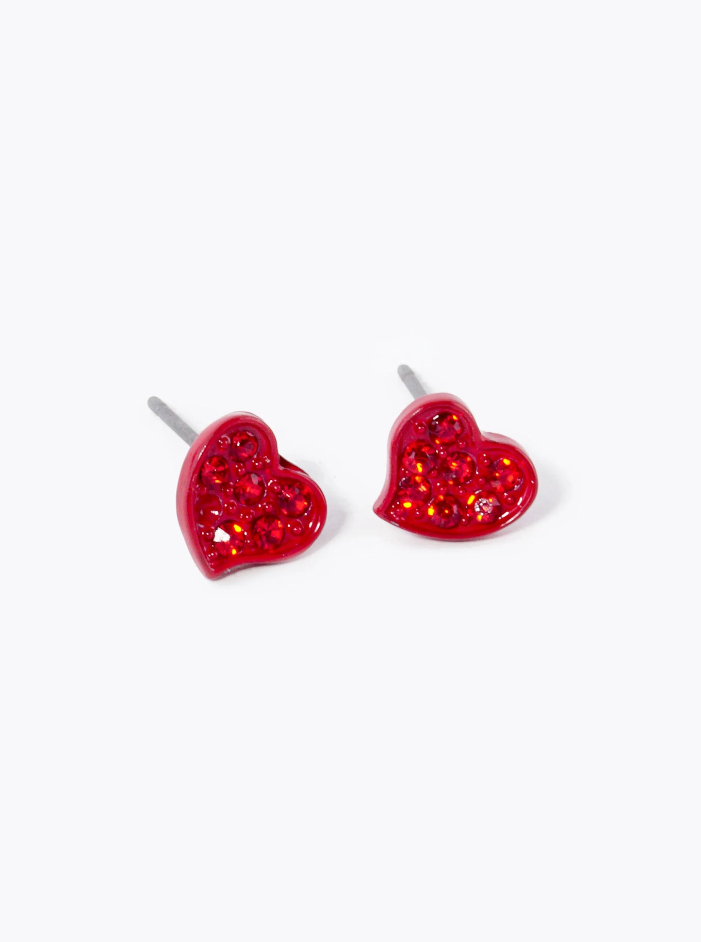 Organic Rhinestone Paved Heart Stud - Red
