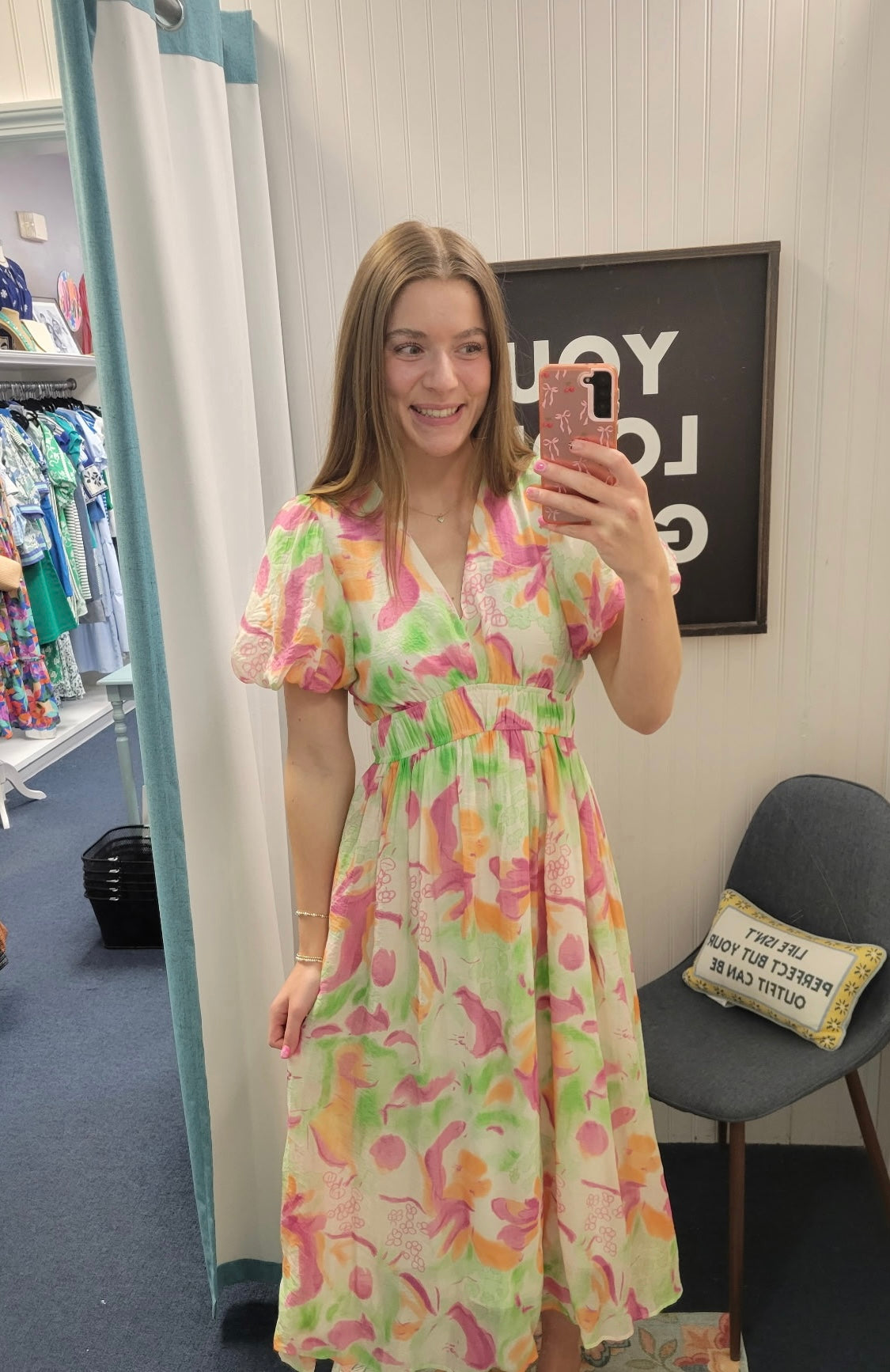 Watercolor Floral Puff Sleeve Maxi Dress