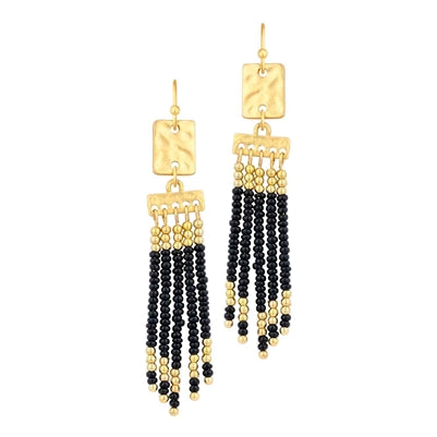 Rectangle Seed Bead Tassel Fringe Earring
