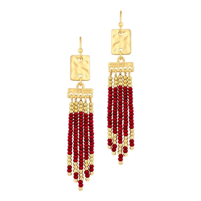 Rectangle Seed Bead Tassel Fringe Earring