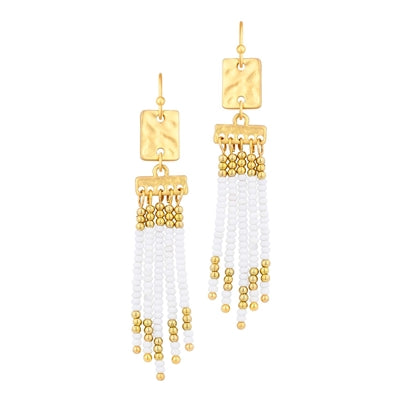 Rectangle Seed Bead Tassel Fringe Earring