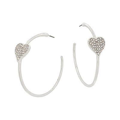 Gold Hoop With Rhinestone Heart Earring