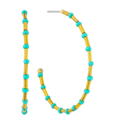 Seed Bead And Gold Hoop Earring