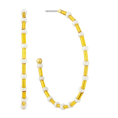 Seed Bead And Gold Hoop Earring