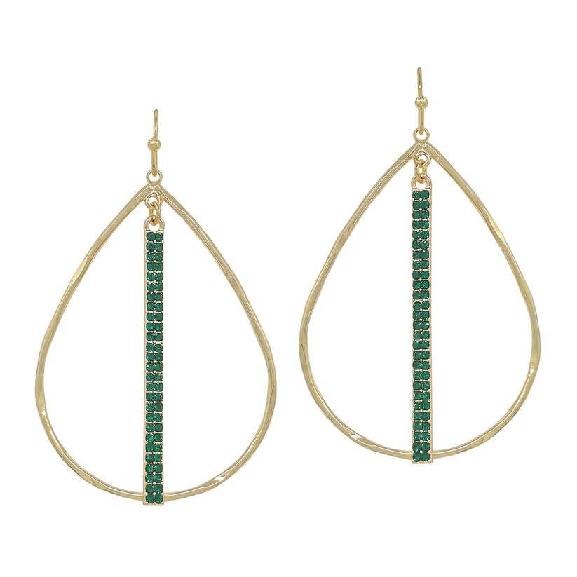 Open Teardrop Rhinestone Bar Earring