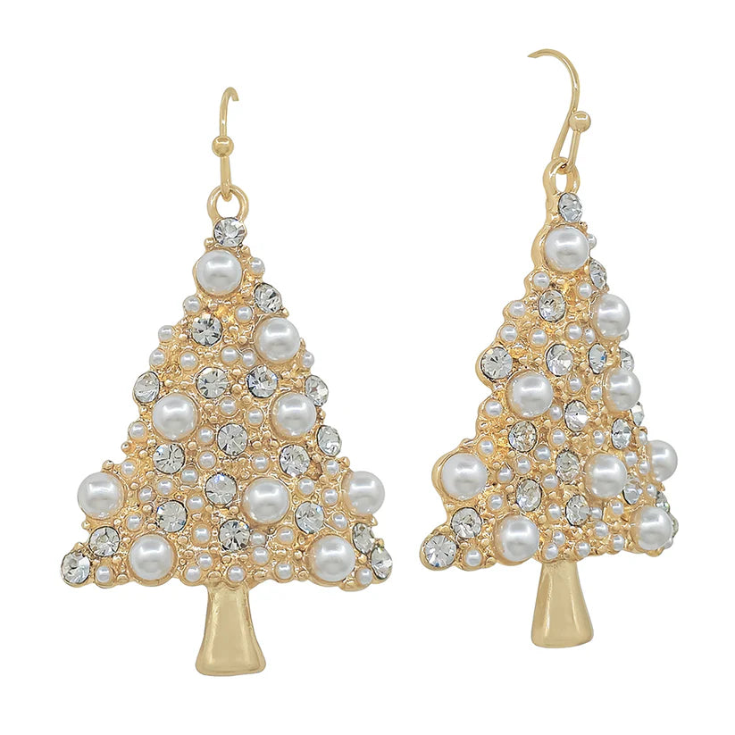 Pearl & Rhinestone Christmas Tree Earring