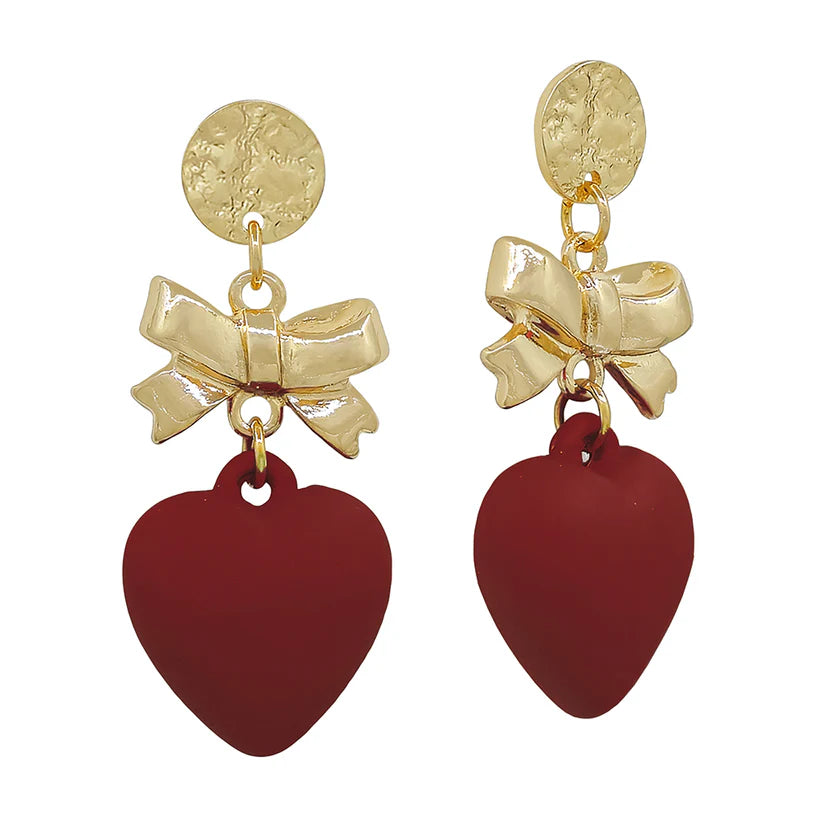 Color Dipped Heart Bow Drop Earring
