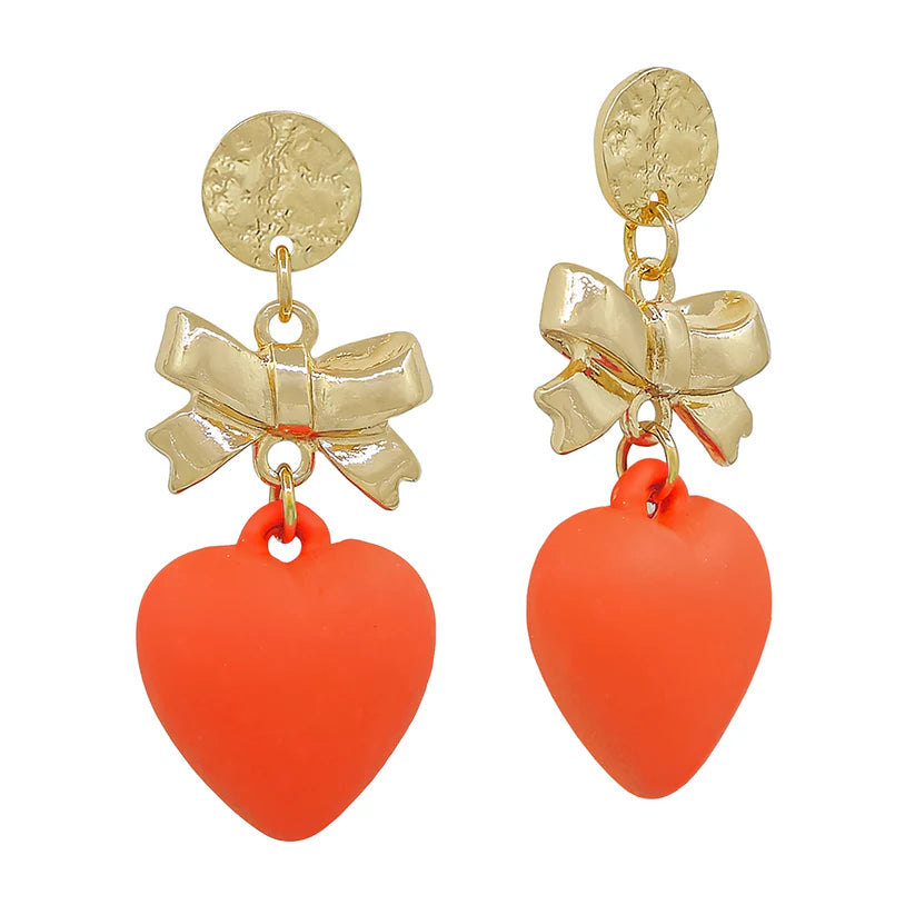 Color Dipped Heart Bow Drop Earring