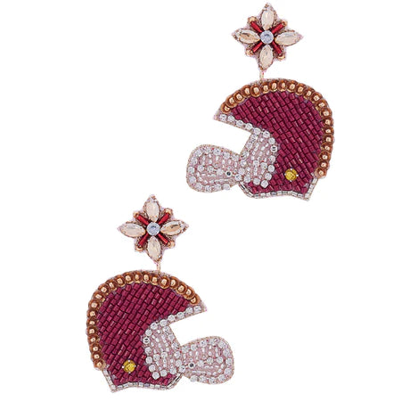 Seed Beaded & Rhinestone Football Helmet Earring
