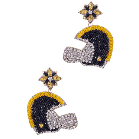 Seed Beaded & Rhinestone Football Helmet Earring