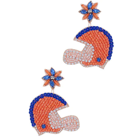 Seed Beaded & Rhinestone Football Helmet Earring