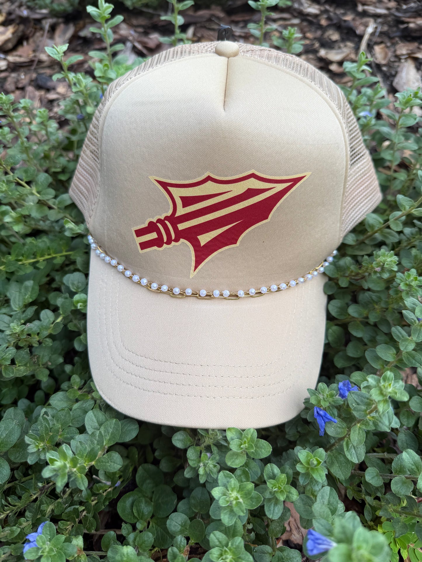 Arrow Trucker Hat with Chain Accent