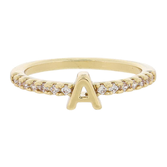 Crystal Pave Band Initial Ring - Gold