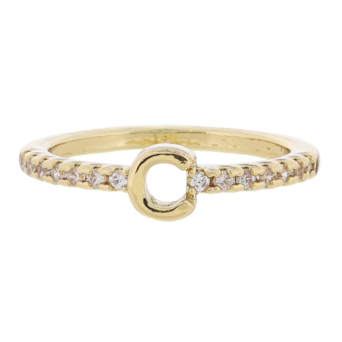 Crystal Pave Band Initial Ring - Gold