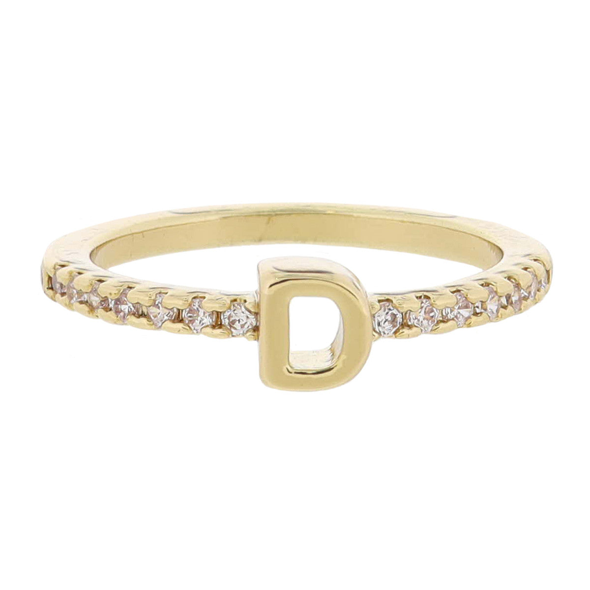Crystal Pave Band Initial Ring - Gold