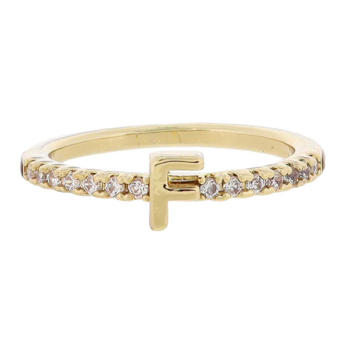 Crystal Pave Band Initial Ring - Gold